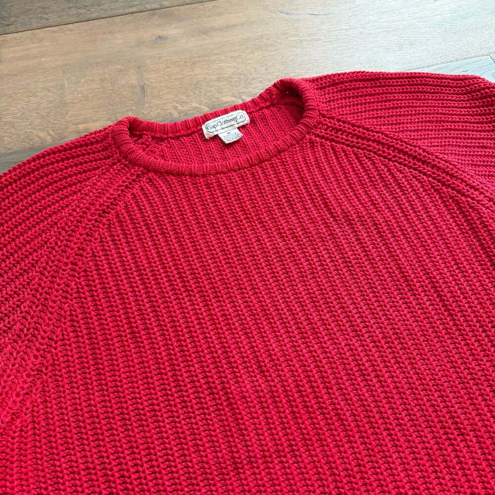 Vintage 90s Gap Clothing Co. Red Shaker Stitch Ramie Cotton Sweater Sz M - Picture 2 of 5